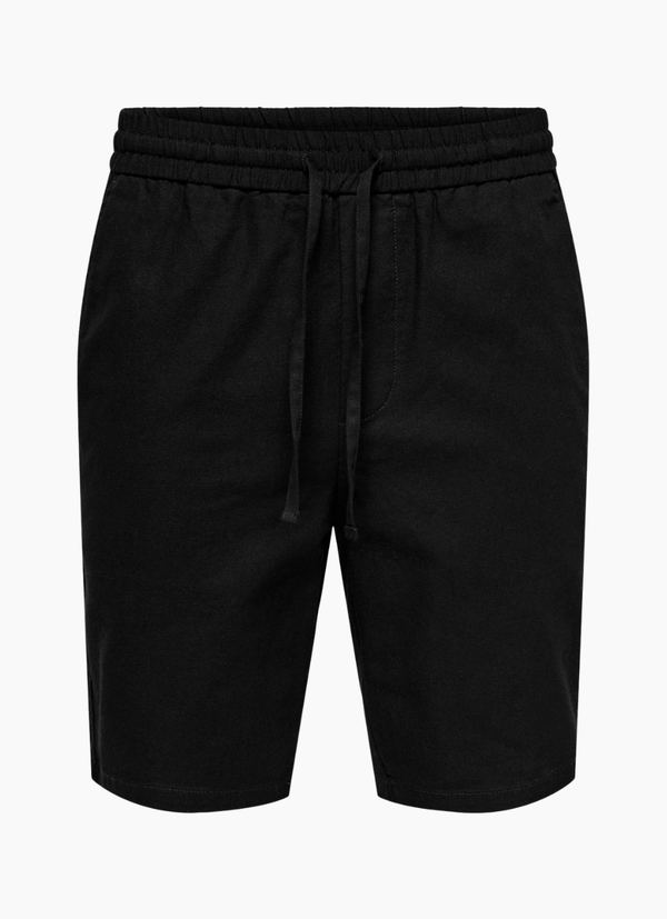 LINNEBLANDADE SHORTS MED AVSLAPPNAD PASSFORM
