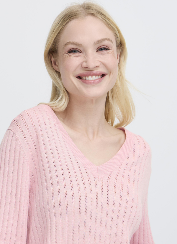 VNECK POINTELLE STICKAD TRÖJA MED V-RINGNING
