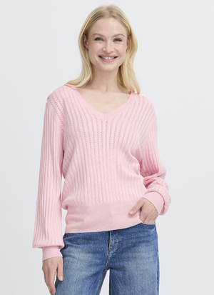 VNECK POINTELLE STICKAD TRÖJA MED V-RINGNING