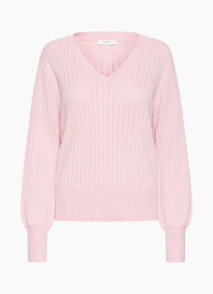 VNECK POINTELLE STICKAD TRÖJA MED V-RINGNING
