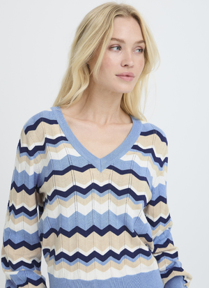 VNECK POINTELLE STICKAD TRÖJA MED V-RINGNING