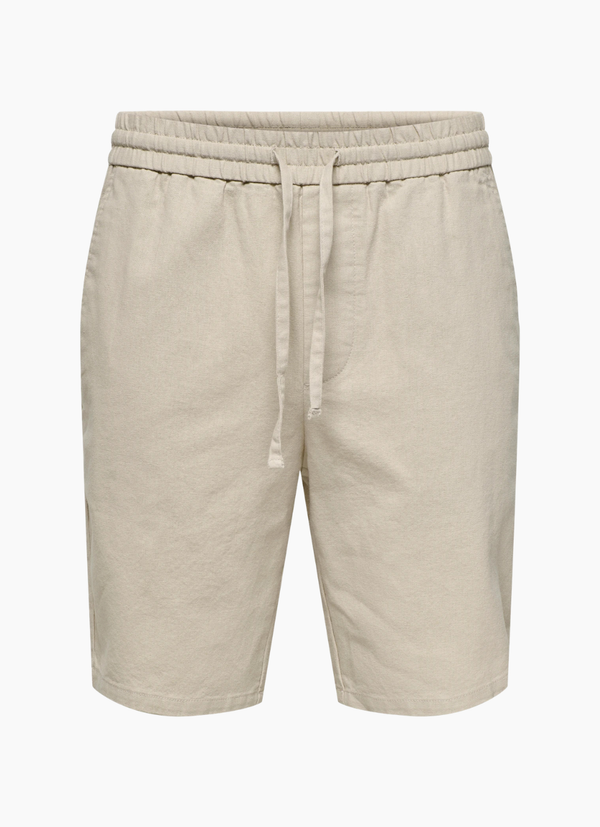 LINNEBLANDADE SHORTS MED AVSLAPPNAD PASSFORM