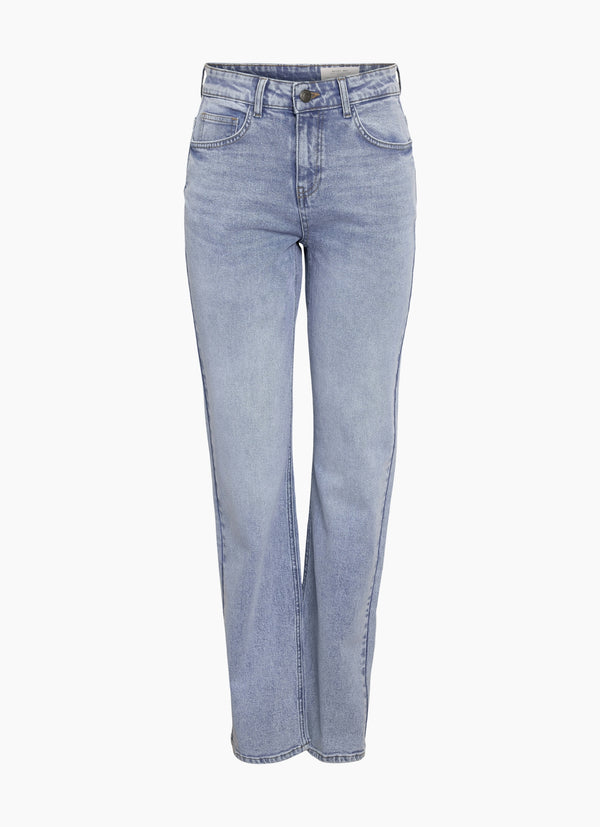 Straight Jeans med Hög Midja – Light Blue Denim