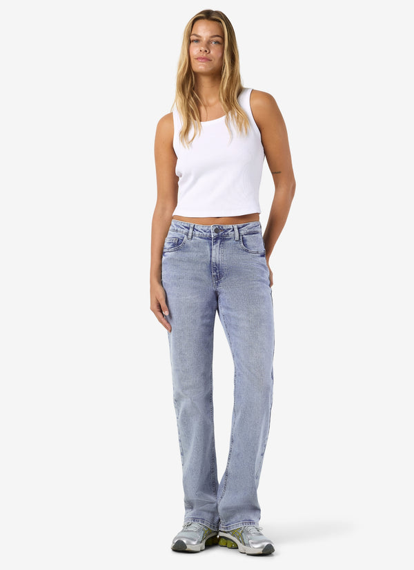 Straight Jeans med Hög Midja – Light Blue Denim