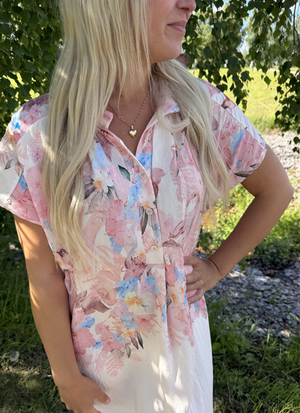MÖNSTRAD SKJORTKLÄNNING MED BLOMPRINT
