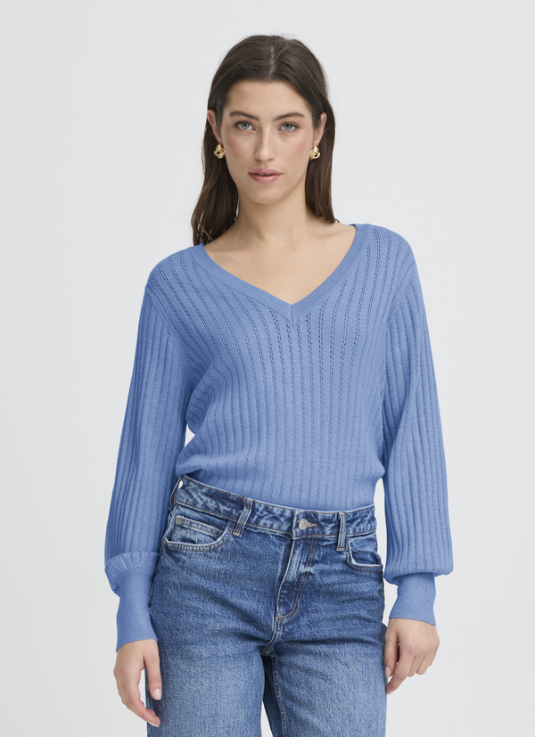 VNECK POINTELLE STICKAD TRÖJA MED V-RINGNING